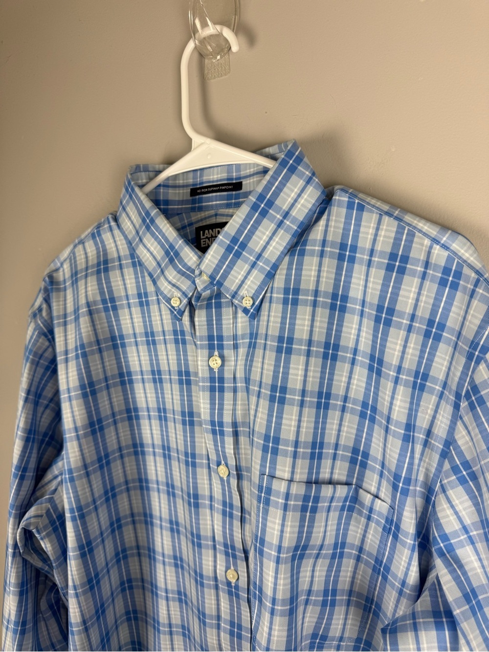 Lands End Men’s Blue Plaid Tailored Fit Long Sleeve Button Up Shirt SZ 16 1/2-35 - Picture 1 of 8